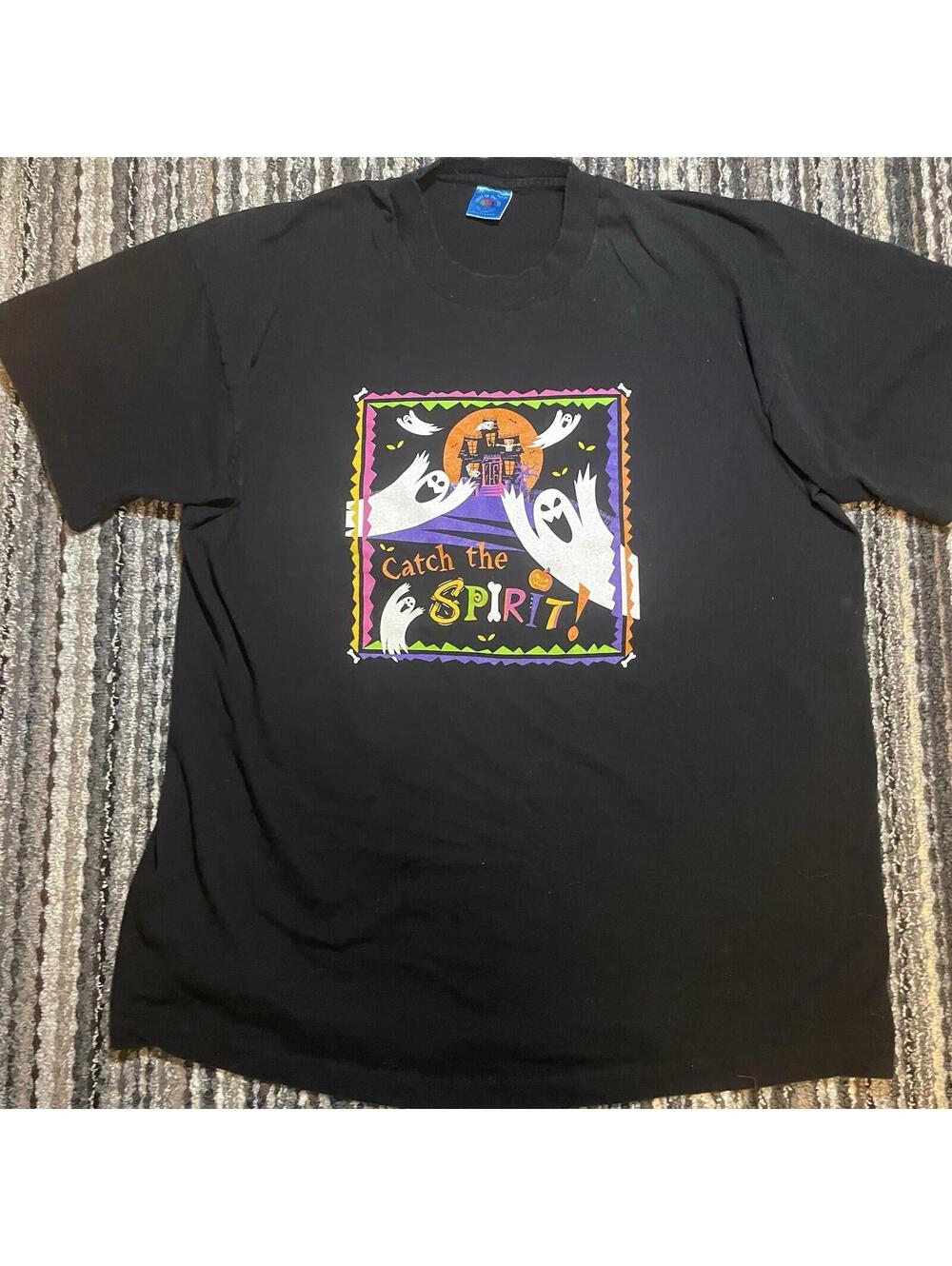 Vintage 80s/90s Catch The Spirit Shirt XL Short Sleeve Single Stitch Black